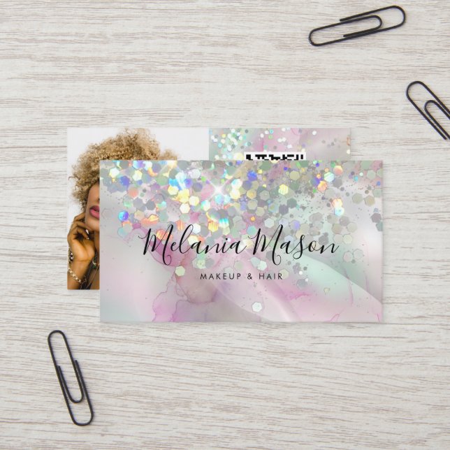 Marcular Makeup Artist HoloGraph Glitter QR-kod Visitkort (Fram/Back In Situ)