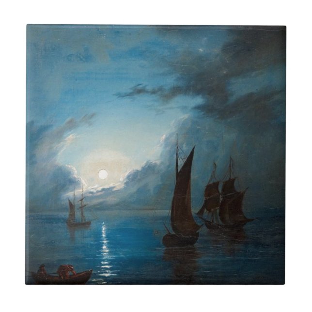 Marcus Larson hav-i-mansken-1848.vatten båt Kakelplatta (Framsidan)