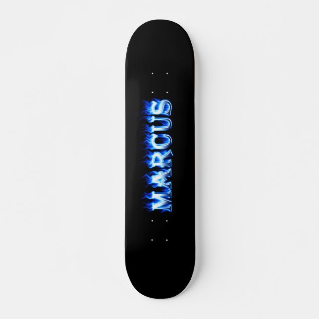 Marcus skateboardblått avfyrar och flammar design mini skateboard bräda 18,7 cm (Framsida)