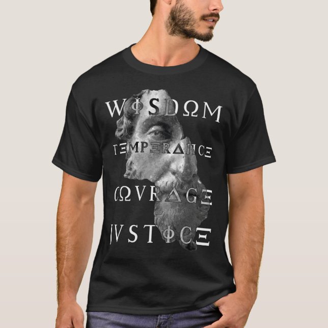 Marcus Virtues of Stoicism Wisdom Courage Temperan T Shirt (Framsida)