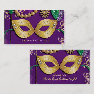 Mard Gras Masquerade Party Drink Ticket Visitkort