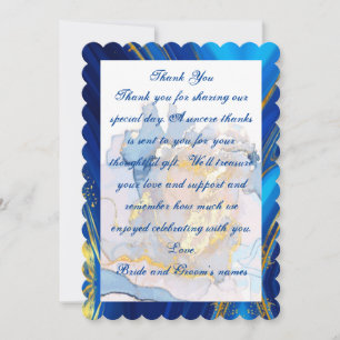 Marded Blue and Guld Bröllop tack You Card Inbjudningar