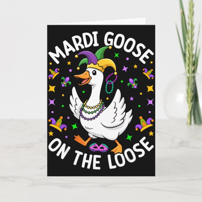 Mardi Goose På Lösa Funny Jester Anka Carniva Kort (Framsida)