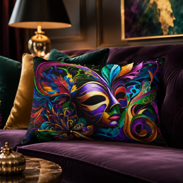 Mardi Gras 16x12 accentkudde Prydnadskudde (Mardi Gras Poster | Masquerade Mask | New Orleans Art Print | Vibrant NOLA Carnival Abstract Art)
