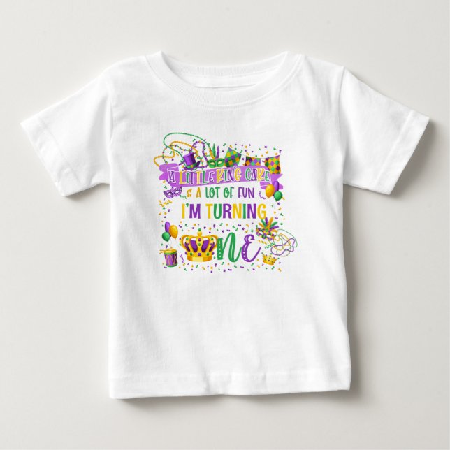 Mardi Gras 1:a födelsedagen (Kung Cake & Roligt) S T Shirt (Framsida)