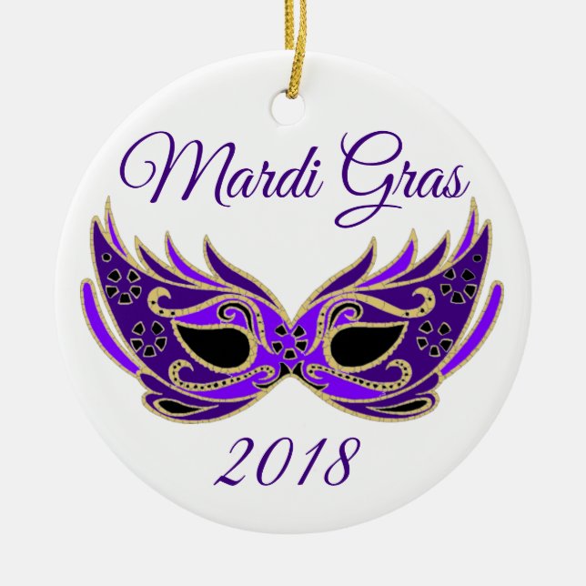 Mardi Gras 2018 Mask Julgransprydnad Keramik (Framsidan)
