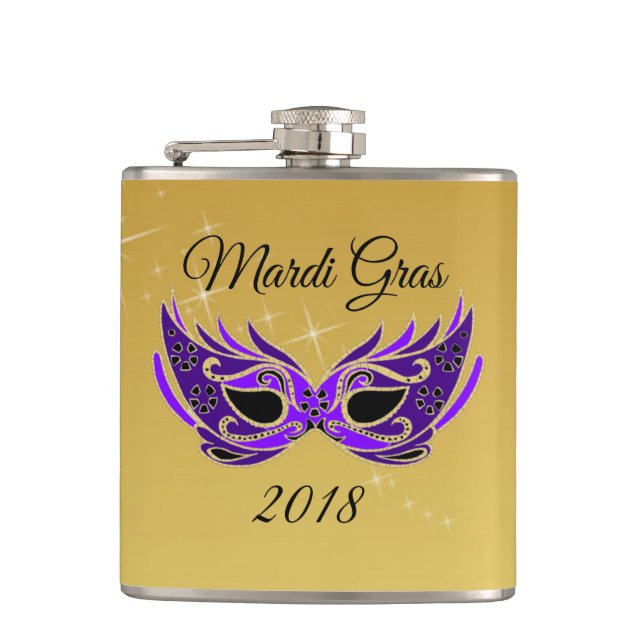 Mardi Gras 2018 Mask på Guld Fickplunta (Framsidan)