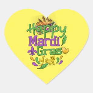 Mardi Gras 2022 - Lycklig Mardi Gras Y' allThrow Hjärtformat Klistermärke