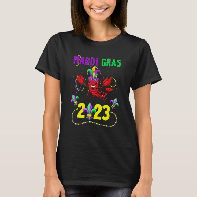 Mardi Gras 2023 Crawfish New Orleans Beads Carniva T Shirt (Framsida)