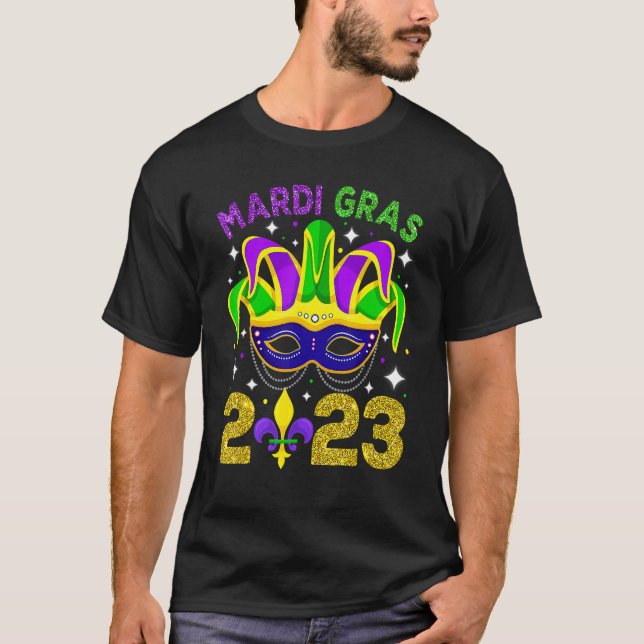 Mardi Gras 2023 Mask Pärlor Manar Womens Girls 1 T Shirt (Framsida)