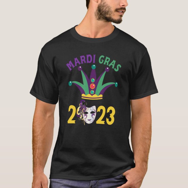Mardi Gras 2023 Womens Girls Mask Beads New Orlean T Shirt (Framsida)