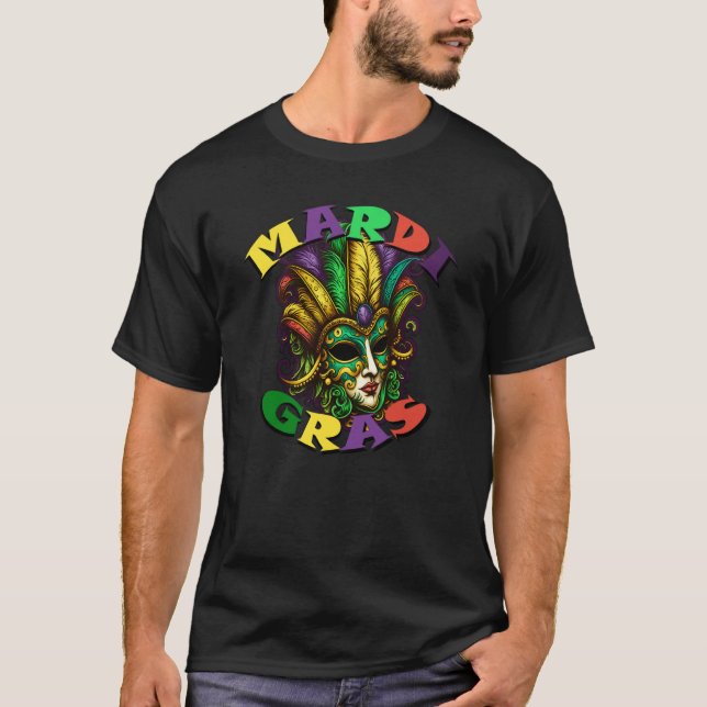 Mardi Gras 2023 Womens Girls Mask Beads New Orlean T Shirt (Framsida)