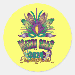 Mardi Gras 2024 Sticker Runt Klistermärke