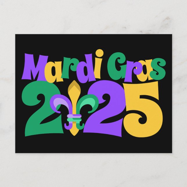 Mardi Gras 2025 fleur-de-lis Helg Vykort (Framsida)