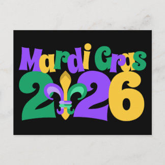 Mardi Gras 2026 fleur-de-lis Helg Vykort