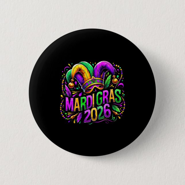 Mardi Gras 2026 Jester Hat Carnival New Orleans Fl Knapp (Framsida)