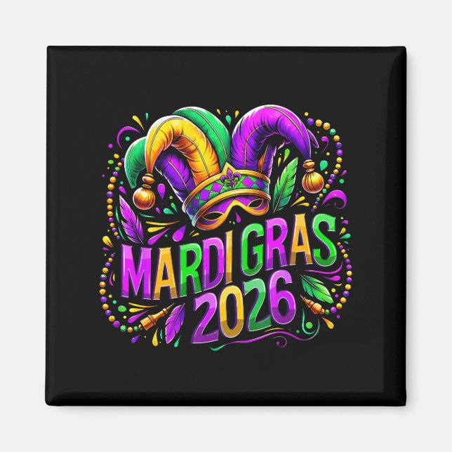 Mardi Gras 2026 Jester Hat Carnival New Orleans Fl Magnet (Framsidan)