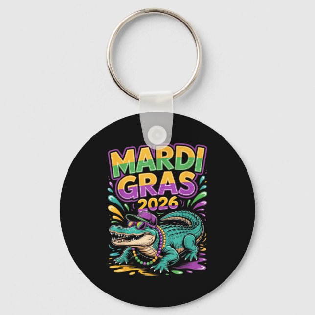 Mardi Gras 2026 Karneval Alligator Nyckelring (Framsida)
