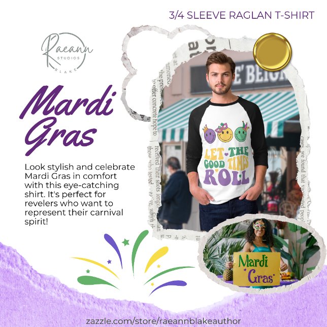 Mardi Gras 3/4 Sleeve Raglan T-Shirt (Skapare uppladdad)
