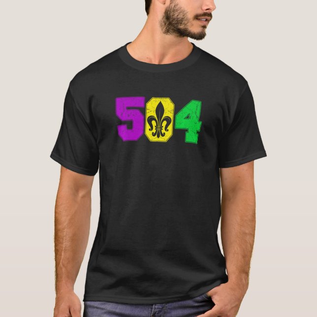Mardi Gras 504 New Orleans Parad Carnival Party T Shirt (Framsida)