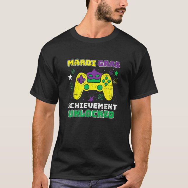 Mardi Gras Achievement Unlock Video Game Control T Shirt (Framsida)