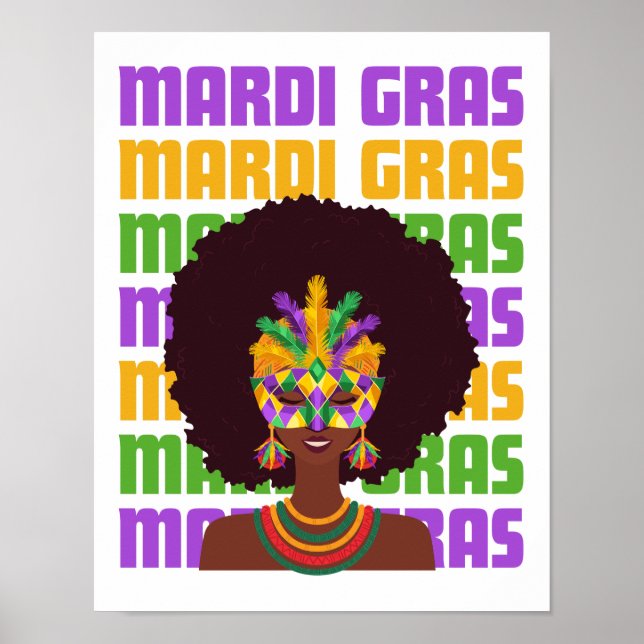 MARDI GRAS Afro Drottning Poster (Framsidan)