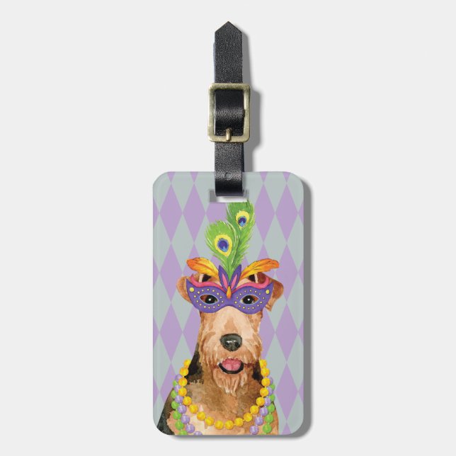 Mardi Gras Airedale Bagagebricka (Vertikal Framsida)