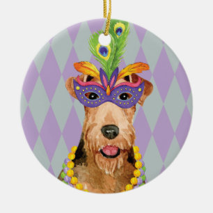 Mardi Gras Airedale Julgransprydnad Keramik