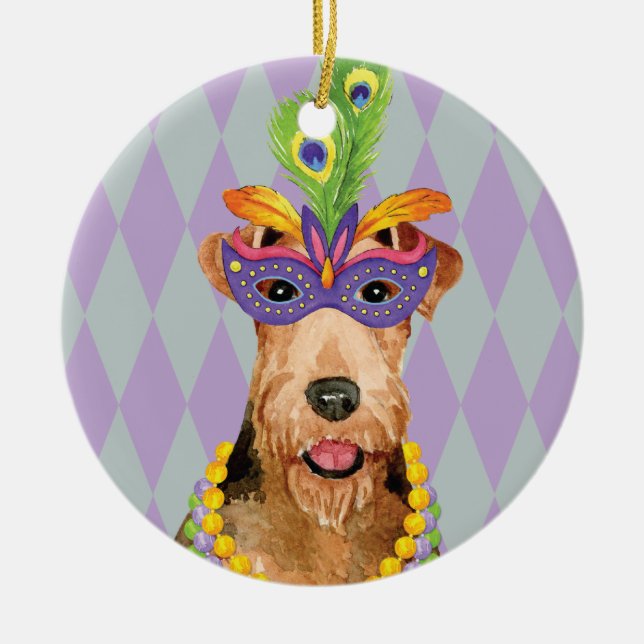 Mardi Gras Airedale Julgransprydnad Keramik (Framsidan)