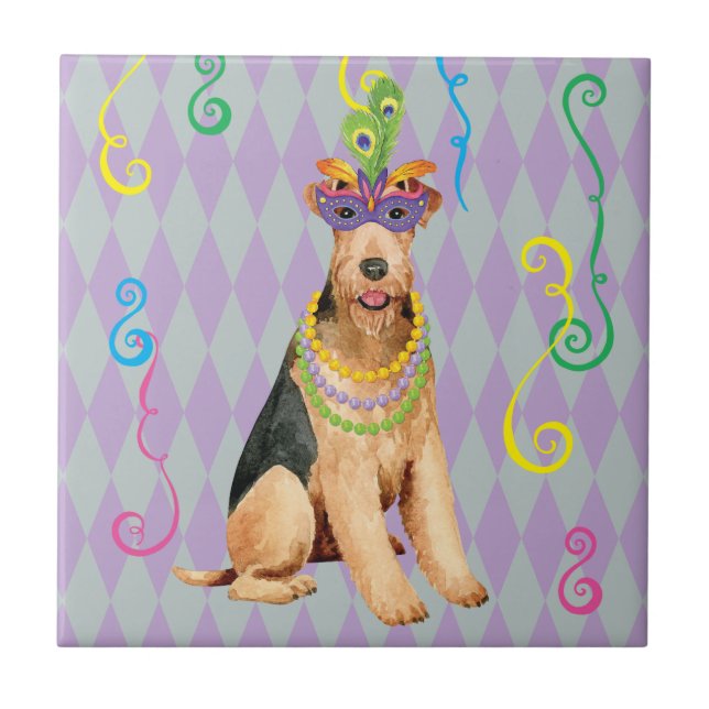 Mardi Gras Airedale Kakelplatta (Framsidan)