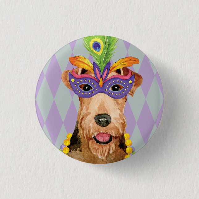 Mardi Gras Airedale Knapp (Framsida)