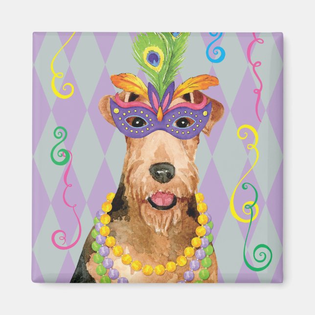 Mardi Gras Airedale Magnet (Framsidan)