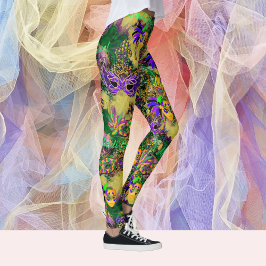 Mardi Gras All Pärlor Mask Party Leggings