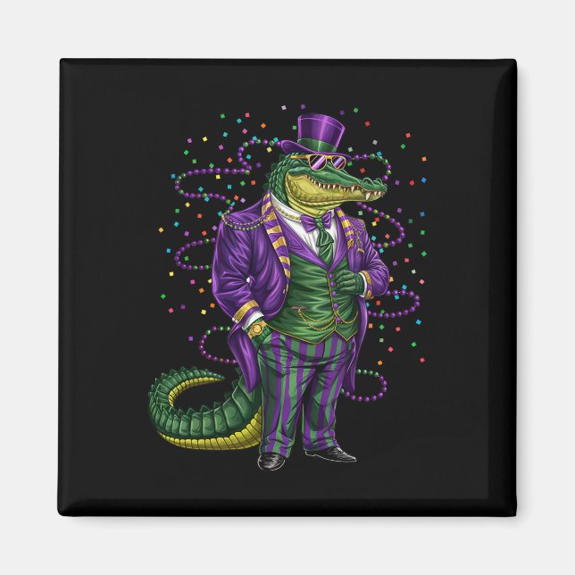 Mardi Gras Alligator Funny Mardi Gras Costume Mana Magnet (Framsidan)