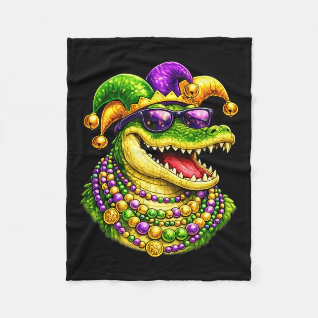 Mardi Gras-alligator, Krokodil, Pärlor  Fleecefilt (Framsidan)