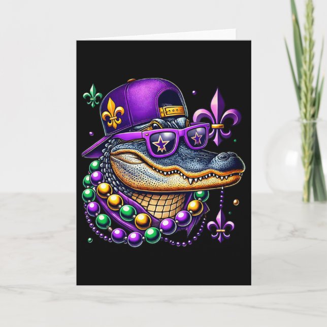 Mardi Gras Alligator Mardigator Crocodile Kids Boy Kort (Framsida)