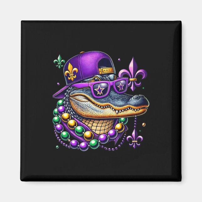 Mardi Gras Alligator Mardigator Crocodile Kids Boy Magnet (Framsidan)