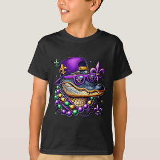 Mardi Gras Alligator Mardigator Crocodile Kids Boy T Shirt