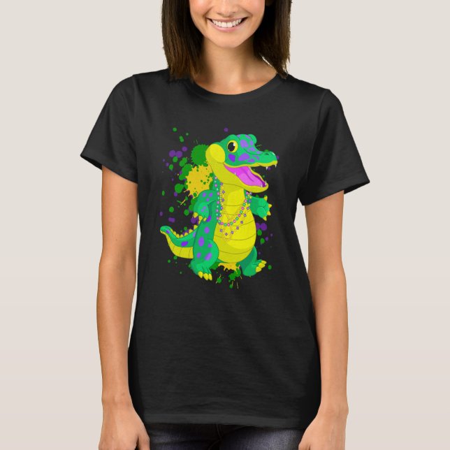 Mardi Gras Alligator Paint Splatter For Men Women  T Shirt (Framsida)