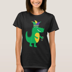 Mardi Gras Alligator Pärlor och Blings Jester Hat T Shirt