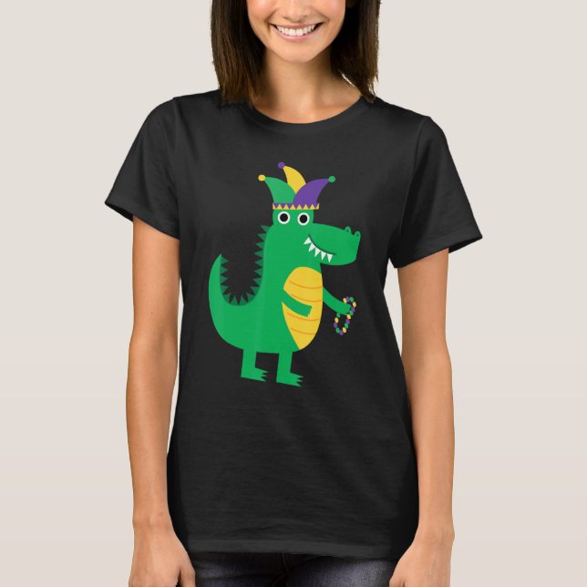 Mardi Gras Alligator Pärlor och Blings Jester Hat  T Shirt (Framsida)