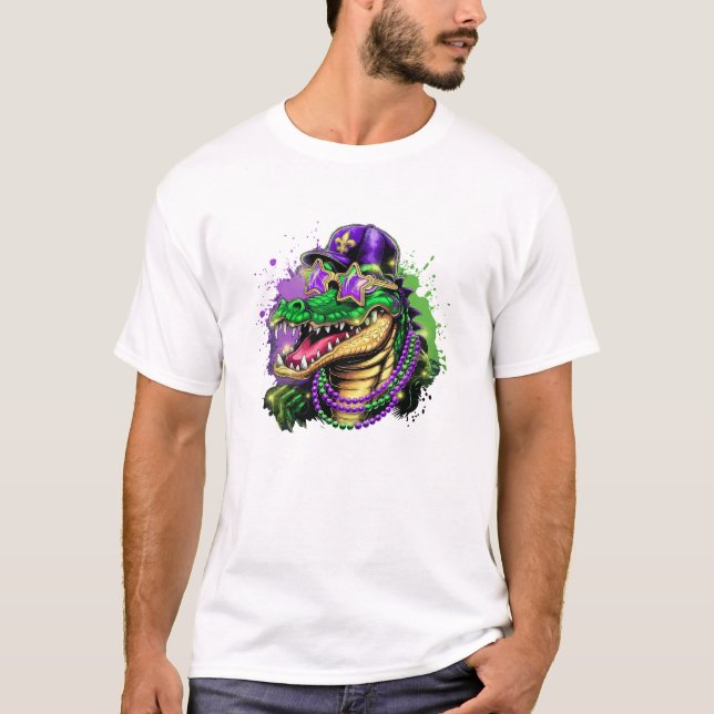 Mardi Gras Alligator Party Spirit T Shirt (Framsida)