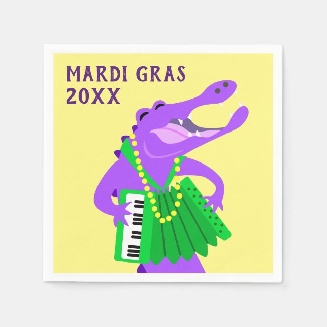 Mardi Gras Alligator Spelar upp dragspel Pappersservett (Framsidan)