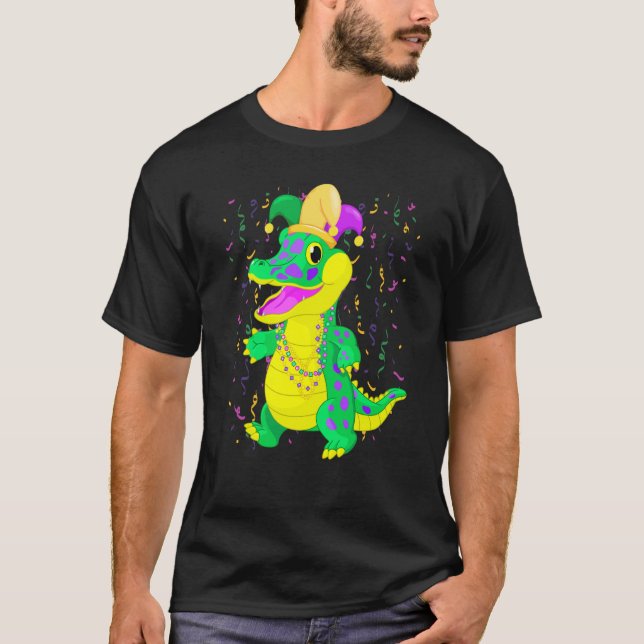 Mardi Gras alligator with Jester Carnival for kids T Shirt (Framsida)