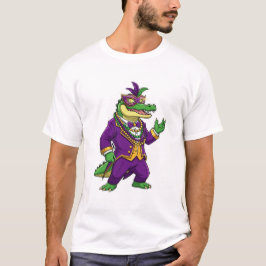 Mardi Gras-alligatorkung i lila kostym och mask T Shirt