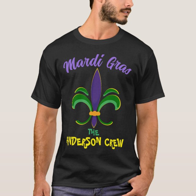 Mardi Gras Anpassningsbar Family Namn Crew T-shirt (Framsida)