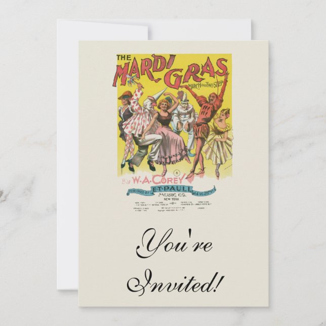 Mardi Gras Antik Gul Affisch Inbjudningar (Framsida)