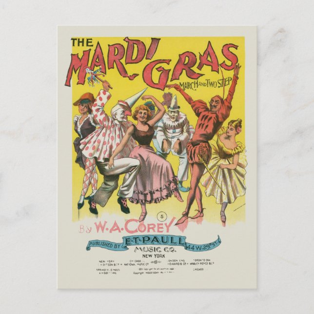 Mardi Gras Antik Gul Affisch Vykort (Framsida)
