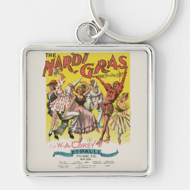 Mardi Gras Antique Gult Poster Fyrkantig Silverfärgad Nyckelring (Framsidan)
