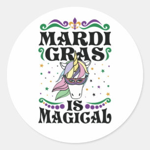 Mardi Gras är Magic Cute Unicorn Runt Klistermärke